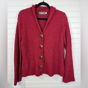 Willow women’s red colorful chunky knit button up sweater. Size M.
